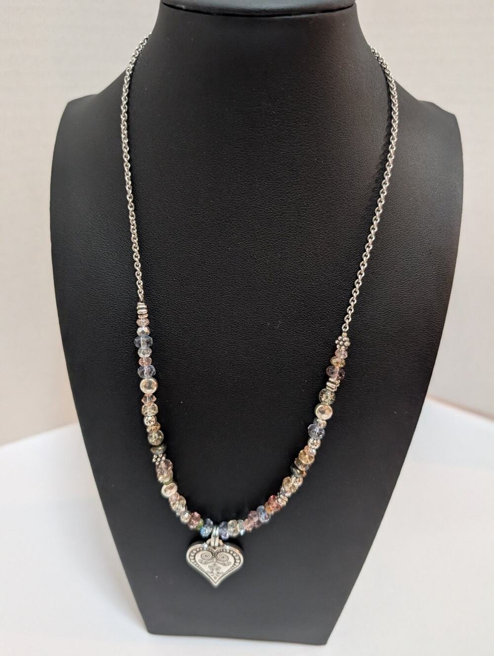 Brighton Heart Pendant Necklace Multicolored Beaded Chain Extender Silver Tone